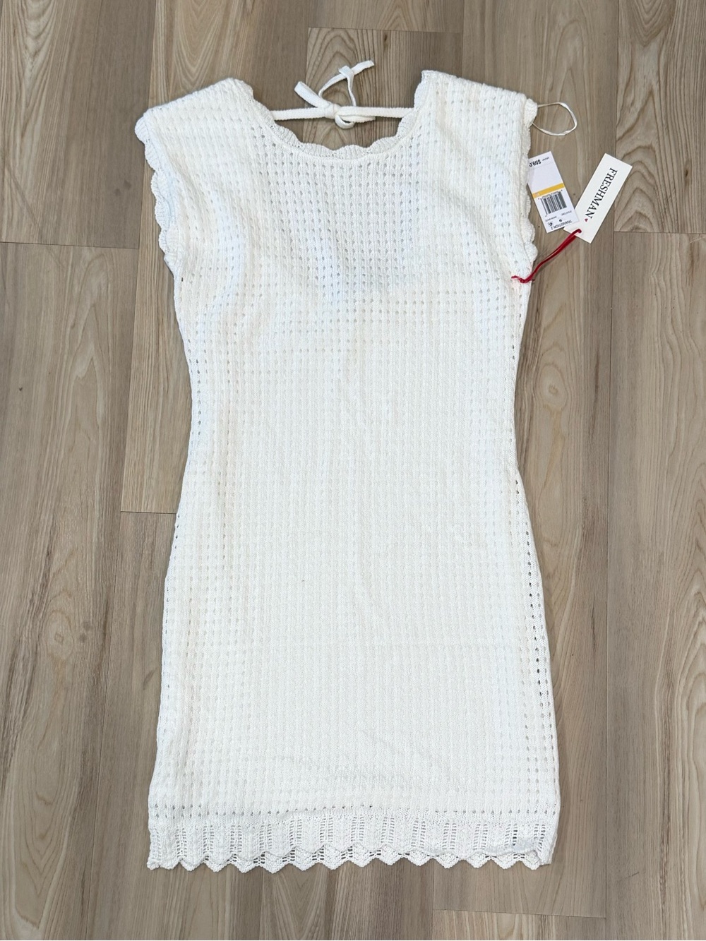 Freshman White Crochet Scallop-Trim Mini Dress